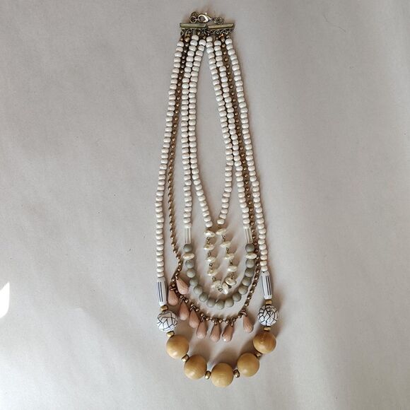 Plunder Designs Statement Bib Necklace Multi-Strand Beaded Layered Boho 18" - Picture 4 of 10